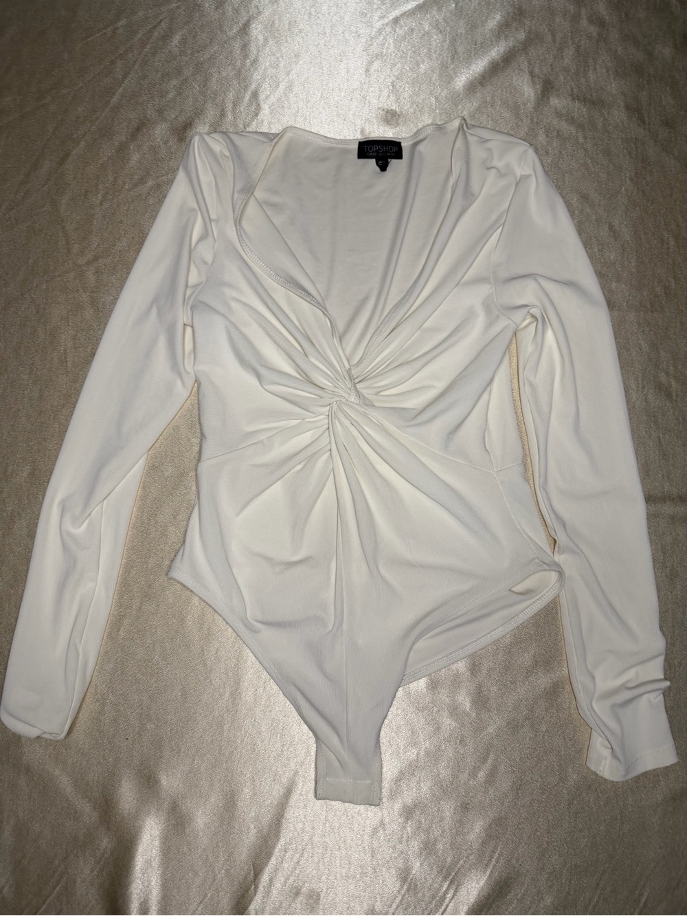 Women's Topshop sz US 10 twist front long sleeve v-neck bodysuit white 5113